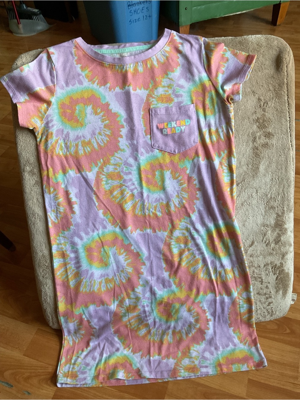 Cat & Jack Girls Large 10/12 Pastel Tie-Dye Nightgown- Pink, Yellow, Green